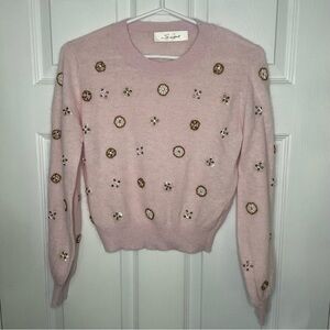 Snidel Beaded Crewneck Pullover Light Pink Sweater Medium